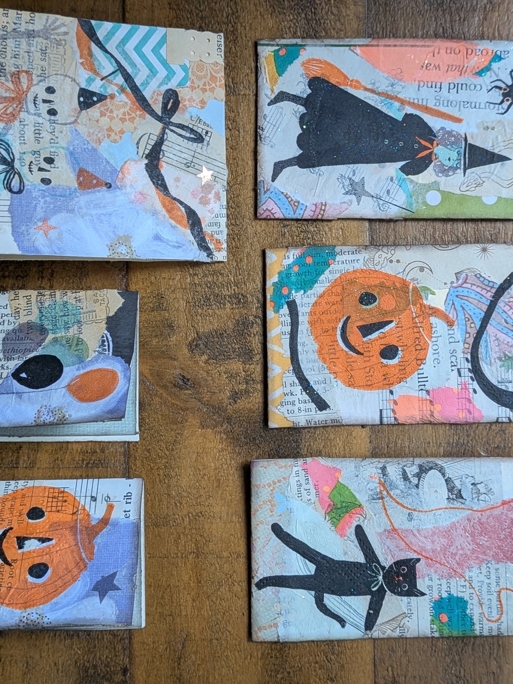 Vintage Halloween Mixed Media Tag Set & Mini Cards | Whimsical Ghost & Witch Eph